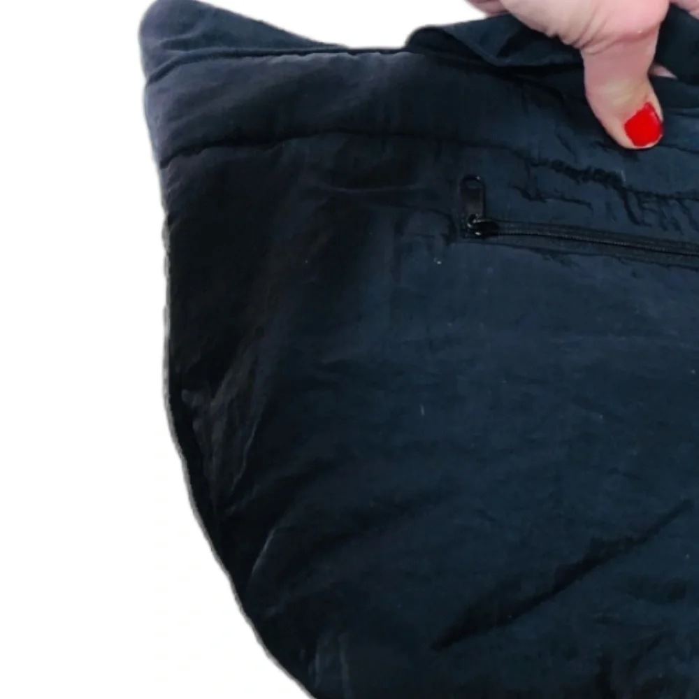Arisha black super cute microfiber like fabric bag w/ attached flower detail